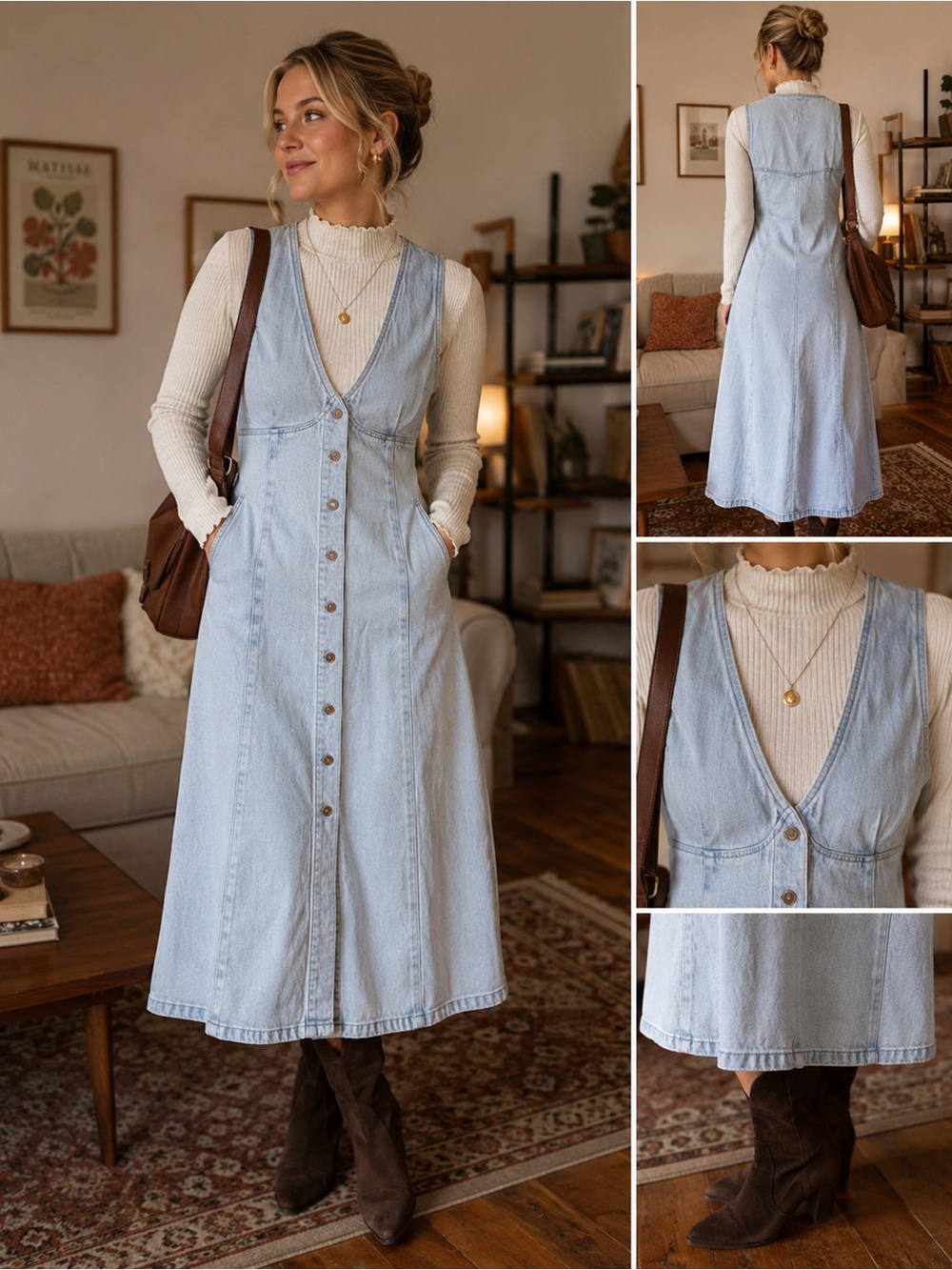 Tommy Jeans Denim Midi Maxi Dress Y2K Style Button Front Sleeveless Light Wash